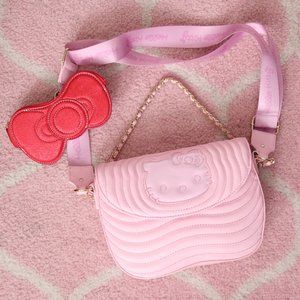 Hello Kitty Pink Quilted Crossbody Bag with Red Bow